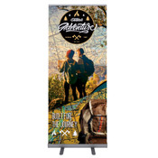 A banner display with illustrations